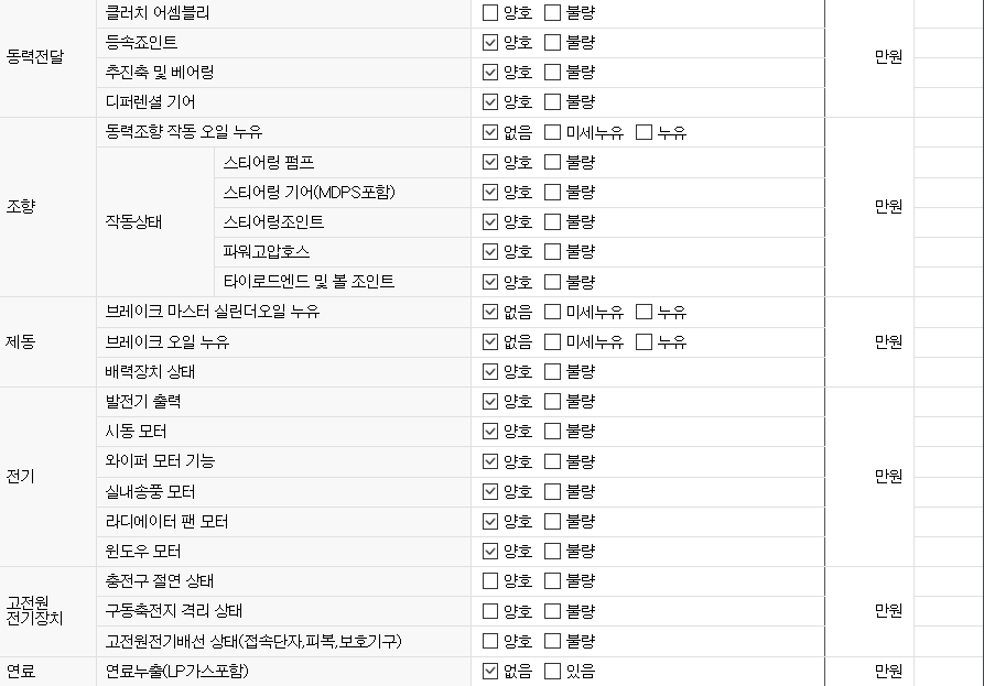 중고차 성능기록부( 자동차 세부 상태)